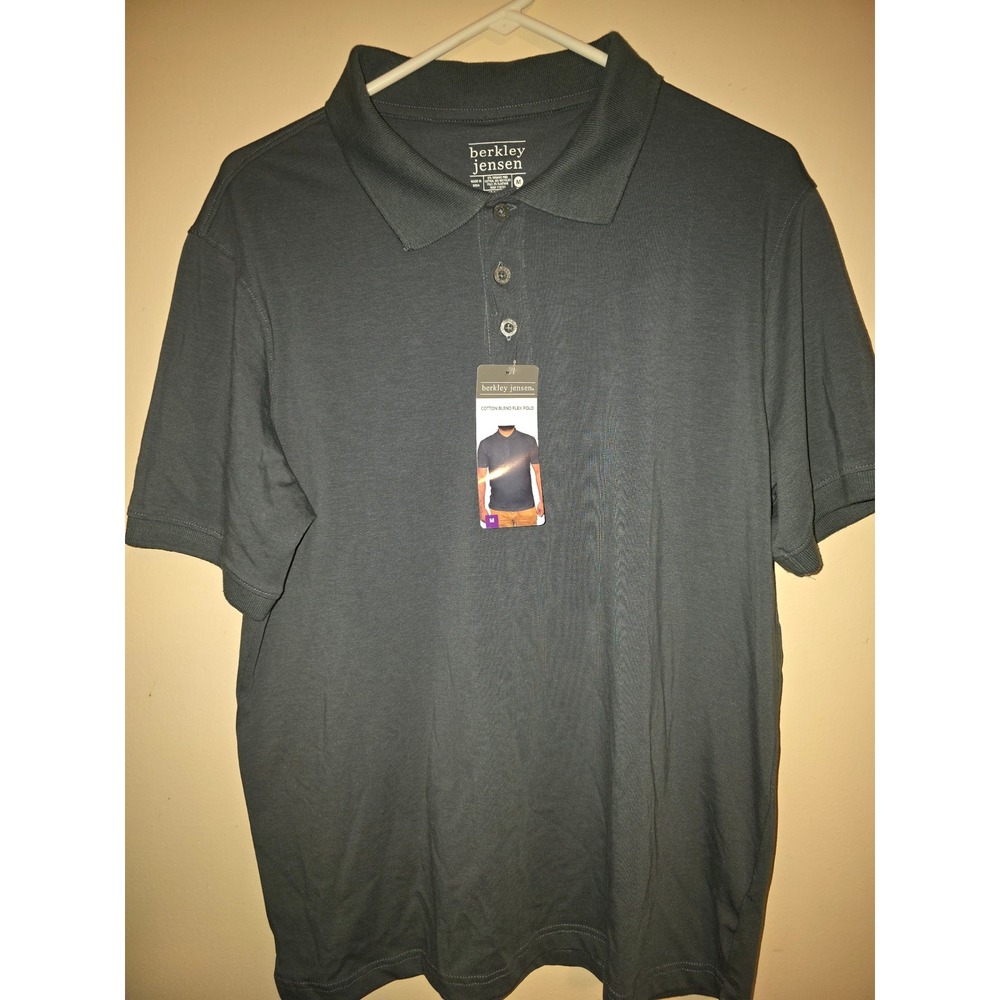 Berkley Jensen Mens Cotton Blend Flex Polo Shirt Charcoal Gray Short Sleeve M